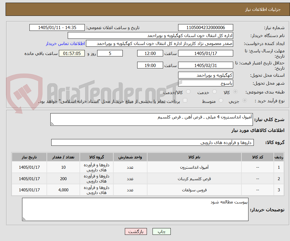تصویر کوچک آگهی آمپول اندانسترون 4 میلی ـ قرص آهن ـ قرص کلسیم