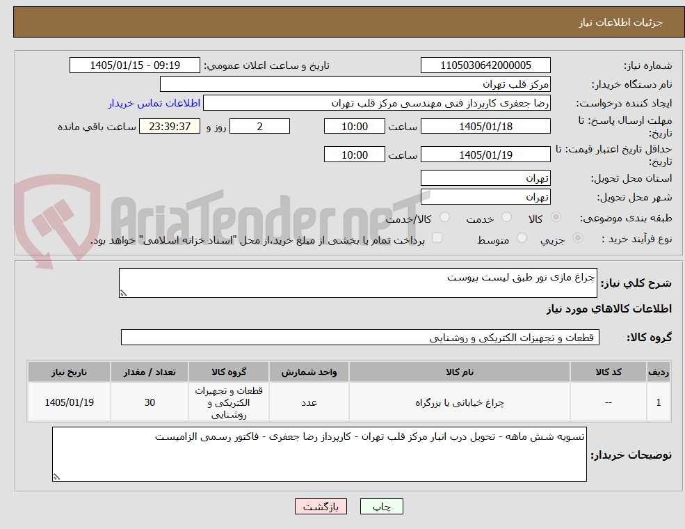 تصویر کوچک آگهی چراغ مازی نور طبق لیست پیوست