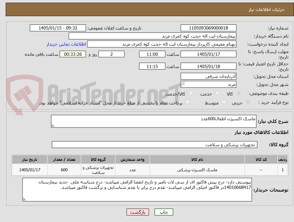 تصویر کوچک آگهی ماسک اکسیژن اطفال600عدد