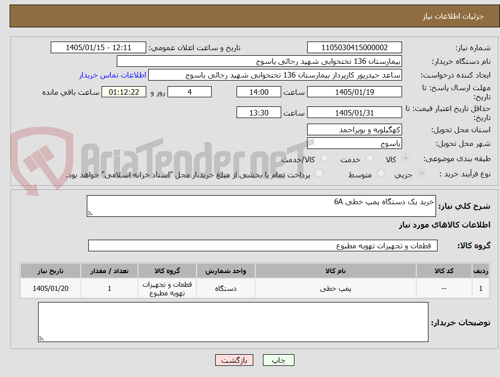 تصویر کوچک آگهی خرید یک دستگاه پمپ خطی 6A