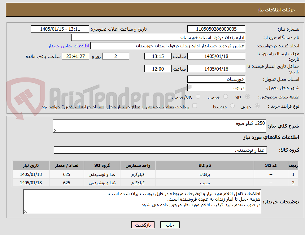 تصویر کوچک آگهی 1250 کیلو میوه