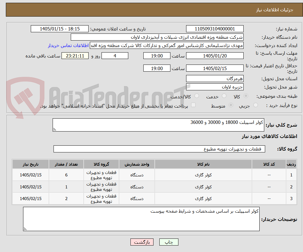 تصویر کوچک آگهی کولر اسپیلت 18000 و 30000 و 36000