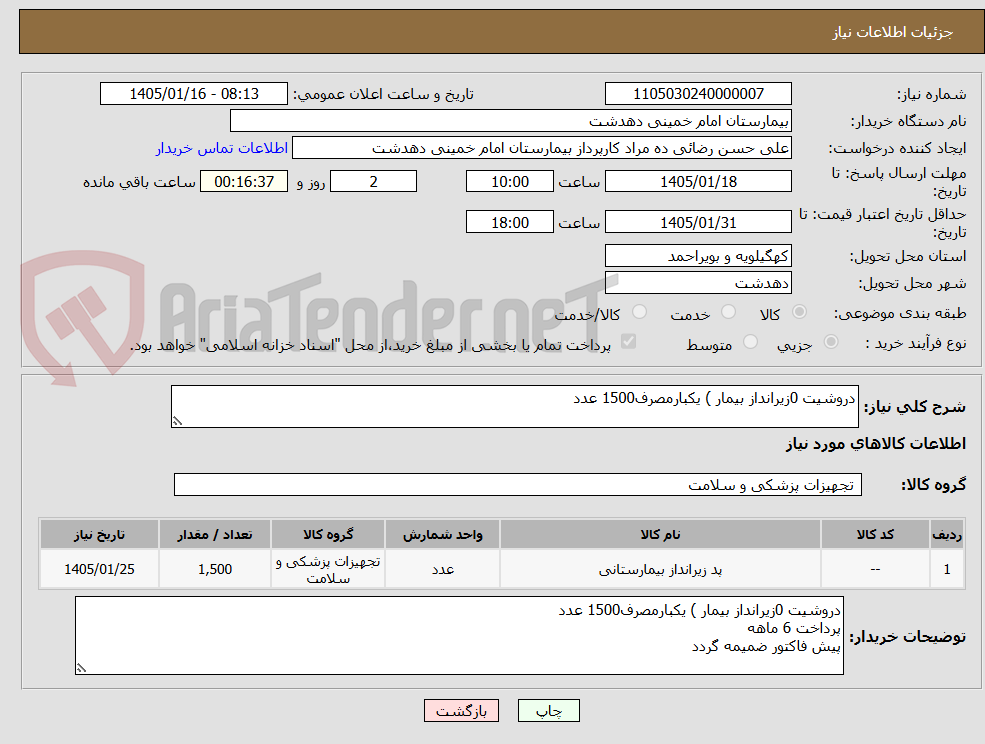 تصویر کوچک آگهی دروشیت 0زیرانداز بیمار ) یکبارمصرف1500 عدد