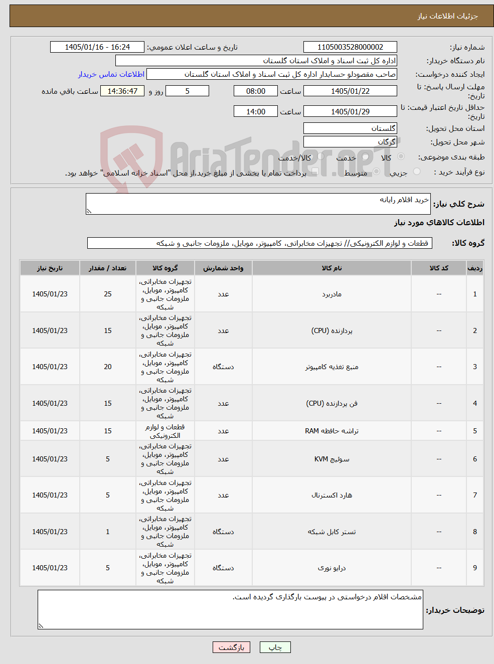 تصویر کوچک آگهی نیاز کالا-خرید اقلام رایانه