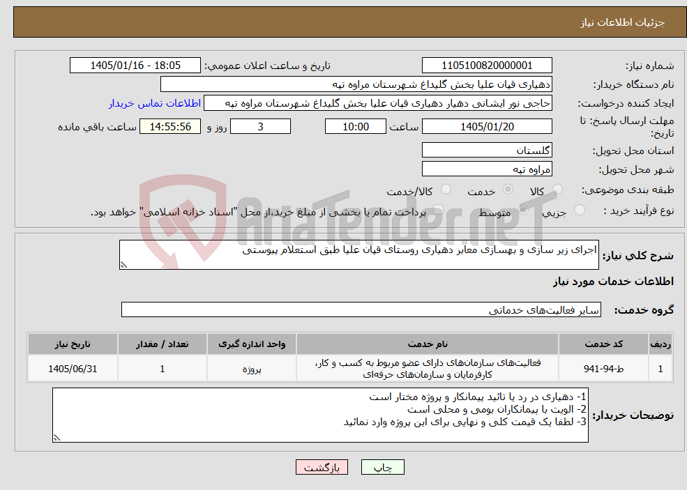 تصویر کوچک آگهی نیاز خدمات-اجرای زیر سازی و بهسازی معابر دهیاری روستای قپان علیا طبق استعلام پیوستی