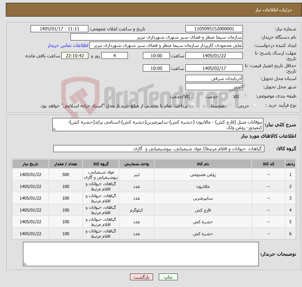 تصویر کوچک آگهی نیاز کالا-تیوفانات متیل (قارچ کش) - مالاتیون (حشره کش)-سایپرمترین(حشره کش)-استامی پراید(حشره کش)-کنفیدور- روغن ولک