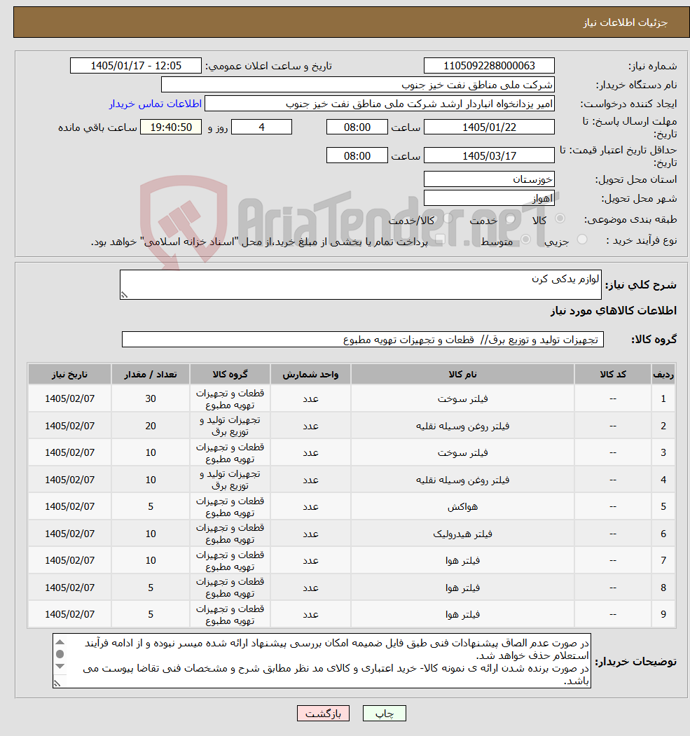 تصویر کوچک آگهی نیاز کالا-لوازم یدکی کرن
