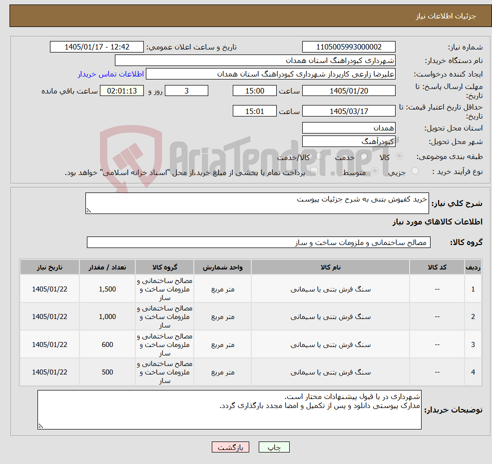 تصویر کوچک آگهی نیاز کالا-خرید کفپوش بتنی به شرح جزئیات پیوست