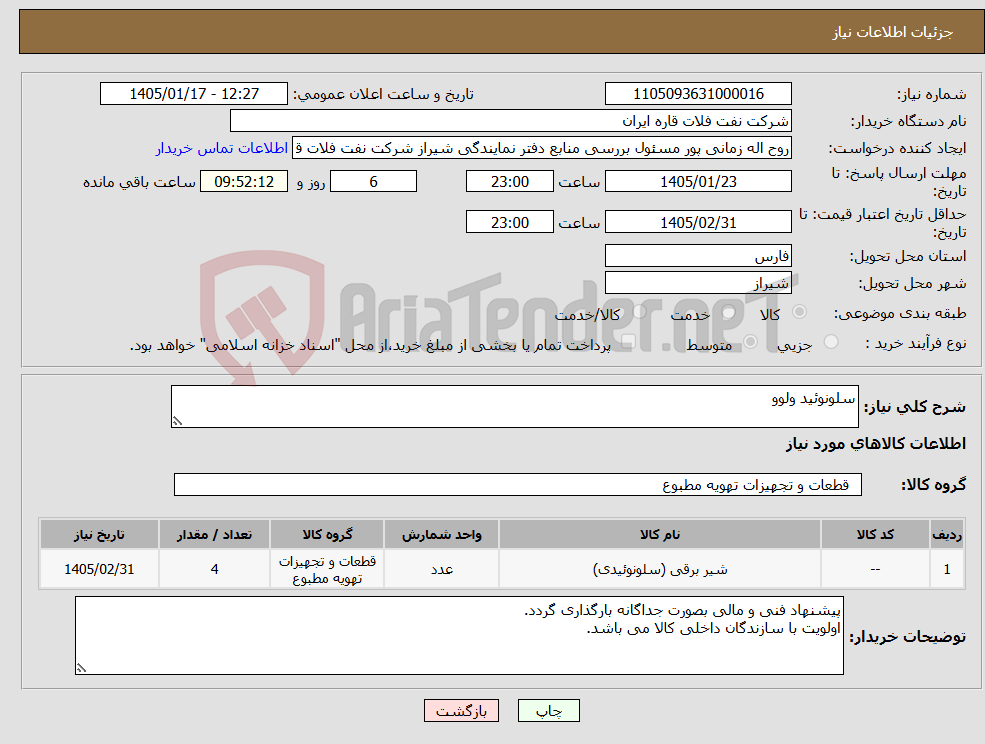 تصویر کوچک آگهی نیاز کالا-سلونوئید ولوو