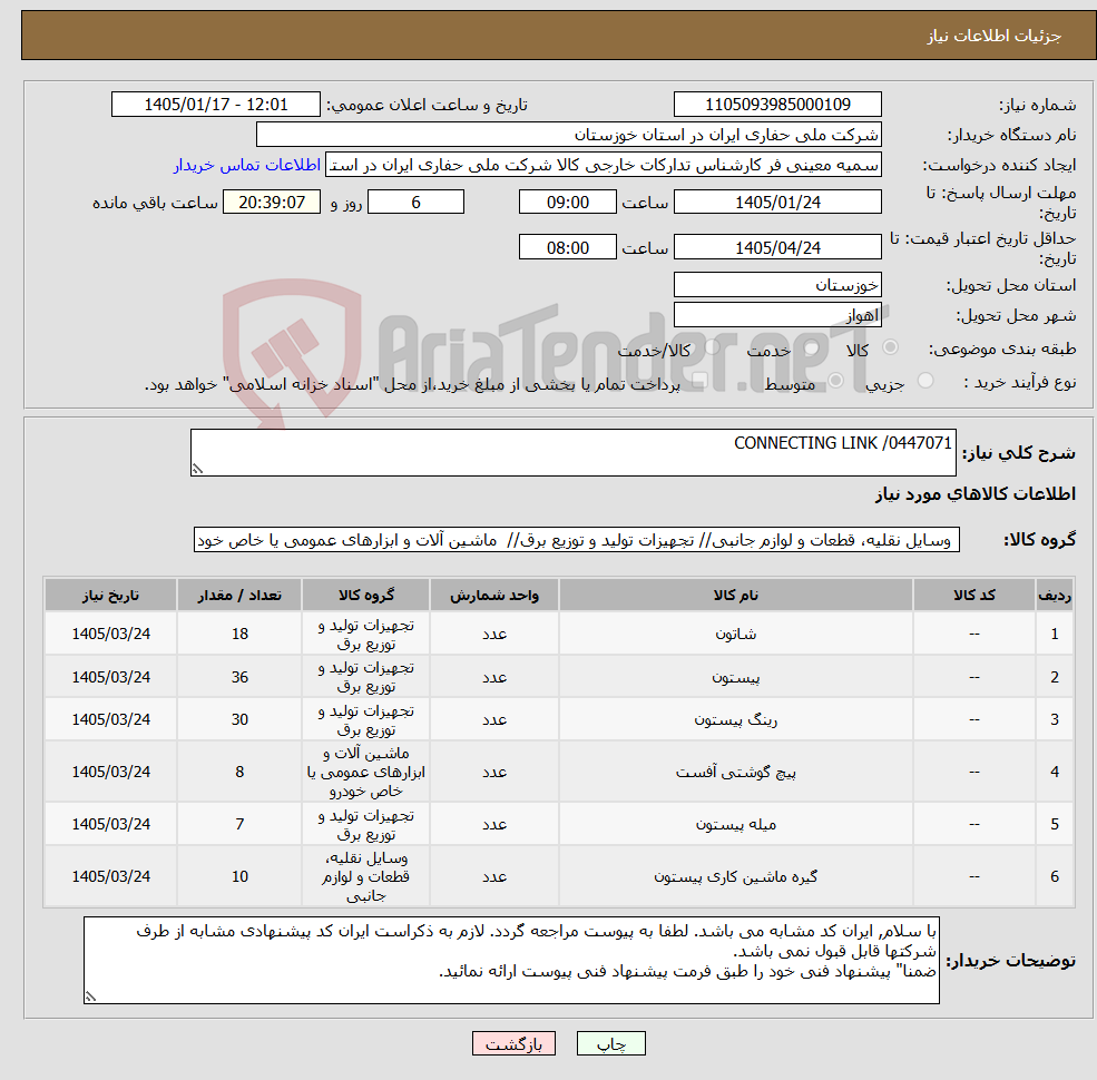 تصویر کوچک آگهی نیاز کالا-CONNECTING LINK /0447071