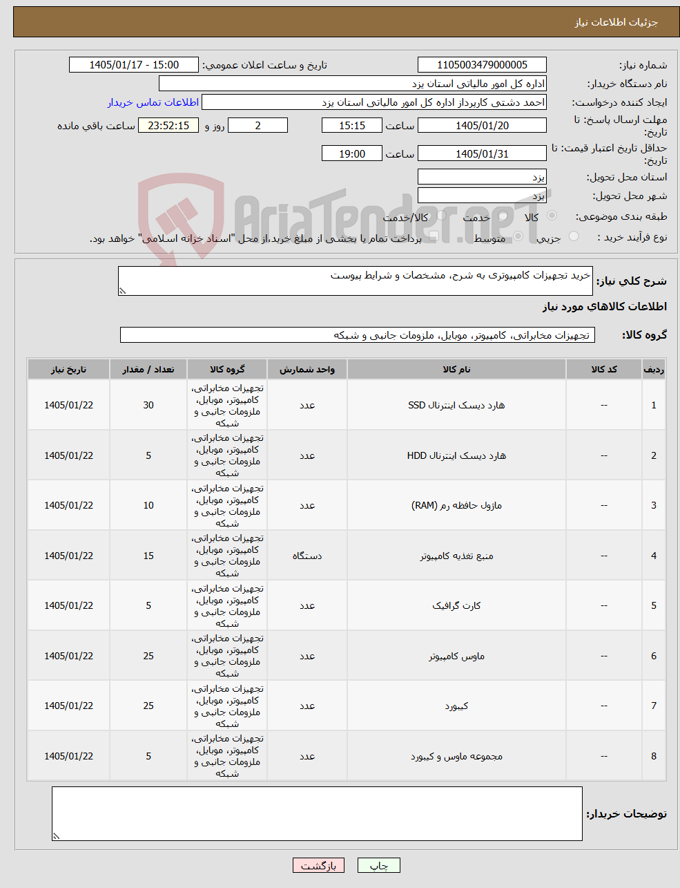 تصویر کوچک آگهی نیاز کالا-خرید تجهیزات کامپیوتری به شرح، مشخصات و شرایط پیوست