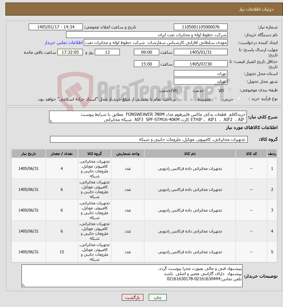 تصویر کوچک آگهی نیاز کالا-خرید5قلم قطعات یدکی ماکس فایبرهوم مدل FONSWEAVER 780M مطابق با شرایط پیوست ETHIF ، AIF1 ، AIF2 ، AIF کارت AIF3 SPF-STM16-40KM شبکه مخابراتی 