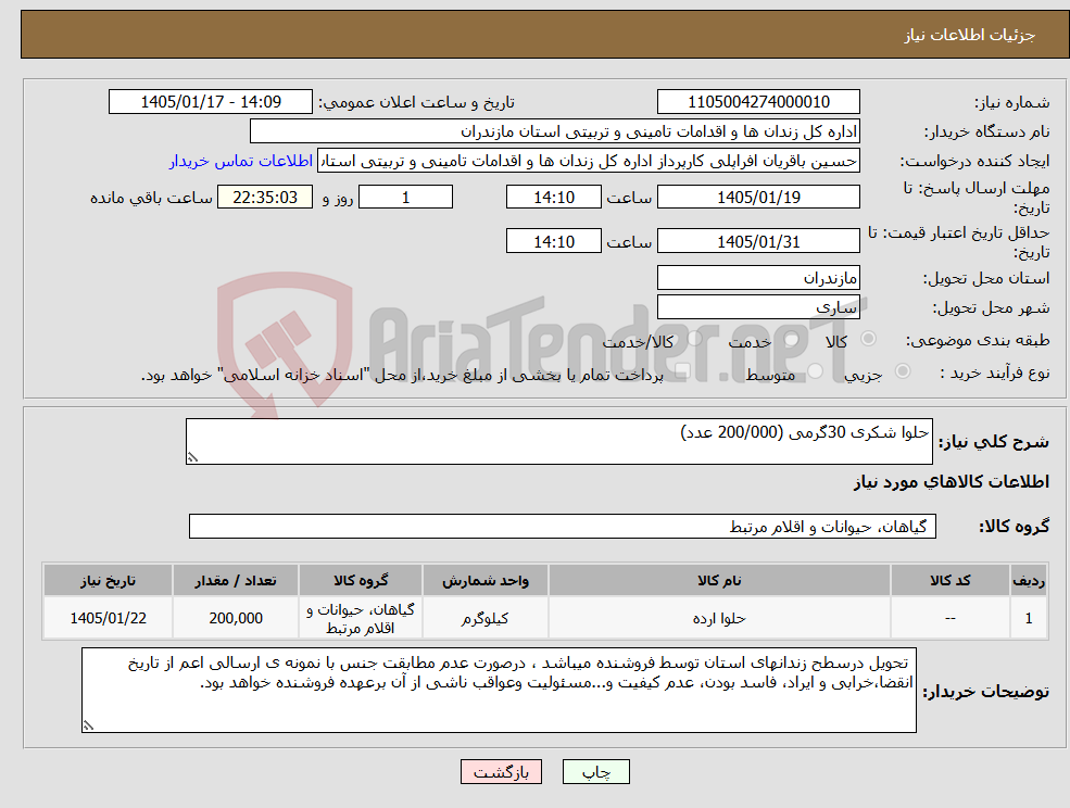 تصویر کوچک آگهی نیاز کالا-حلوا شکری 30گرمی (200/000 عدد)