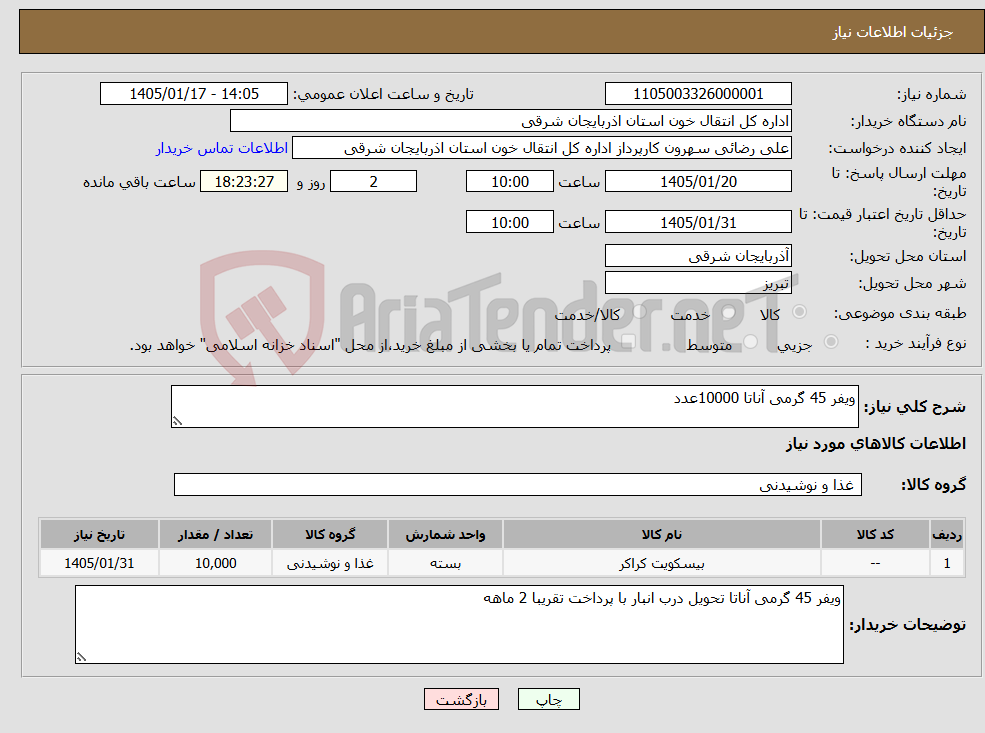 تصویر کوچک آگهی نیاز کالا-ویفر 45 گرمی آناتا 10000عدد
