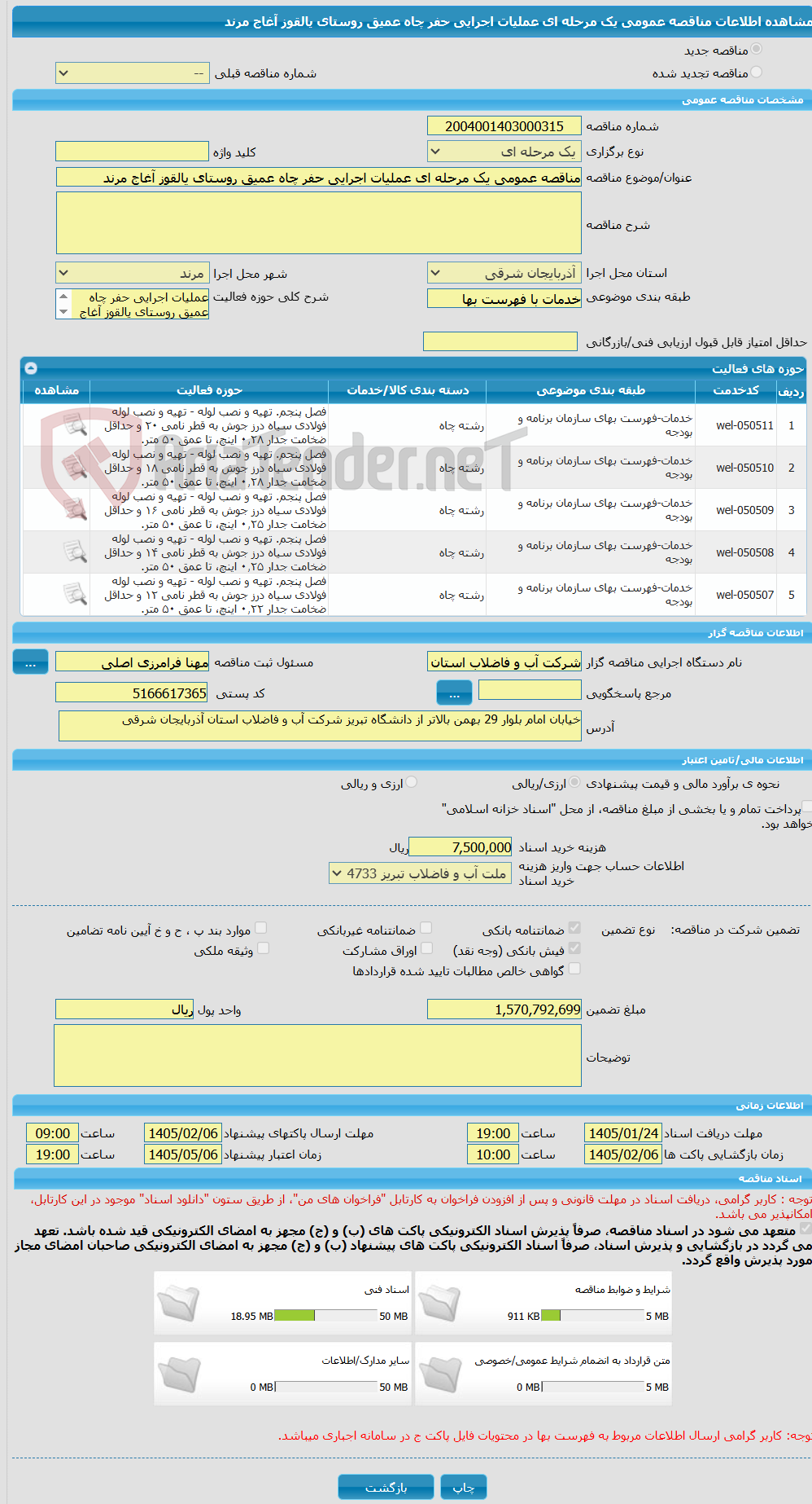 تصویر کوچک آگهی مناقصه عمومی یک مرحله ای عملیات اجرایی حفر چاه عمیق روستای یالقوز آغاج مرند