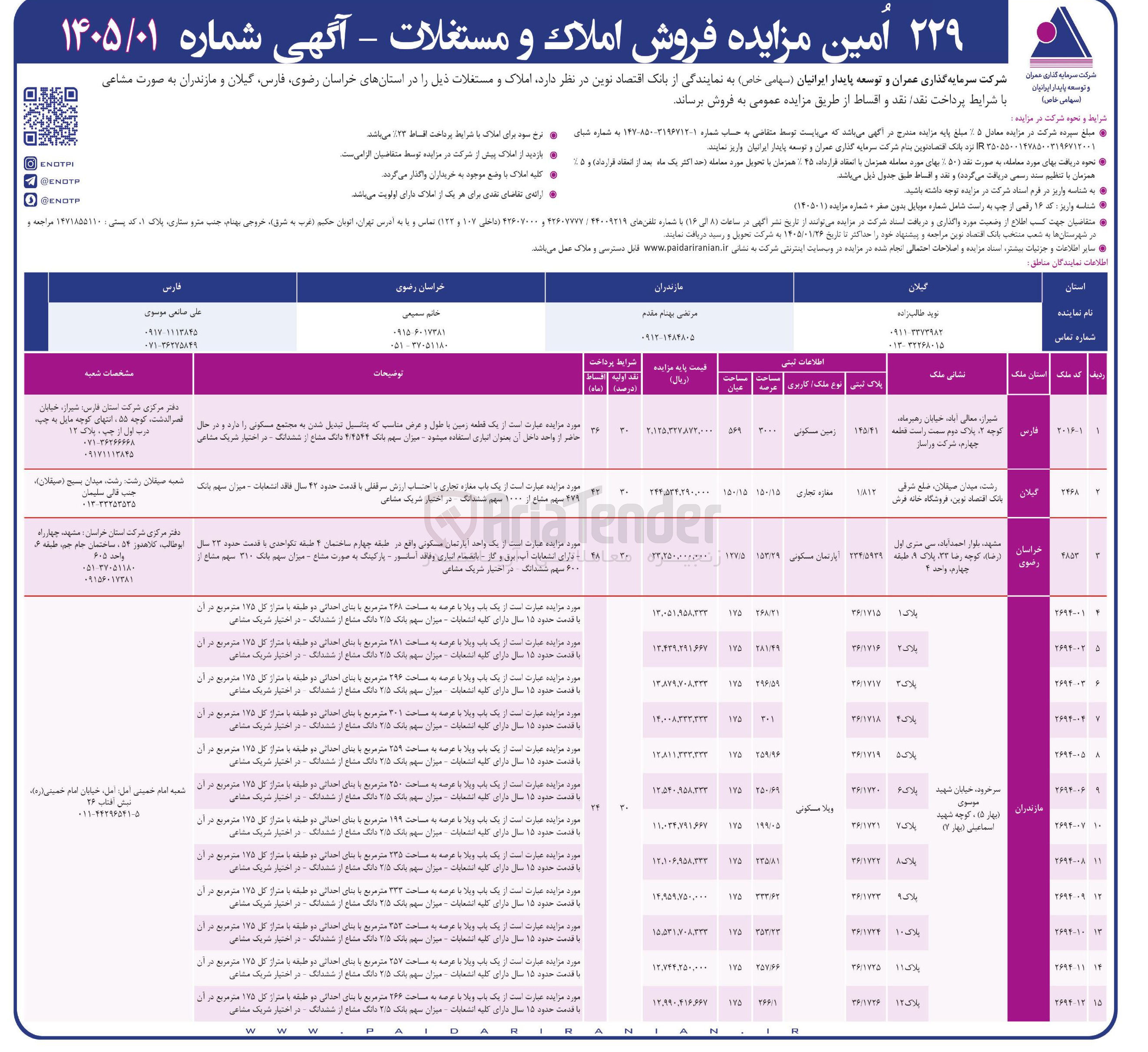 تصویر کوچک آگهی فروش املاک و مستقلات در 15 ردیف : با کاربری مسکونی تجاری 