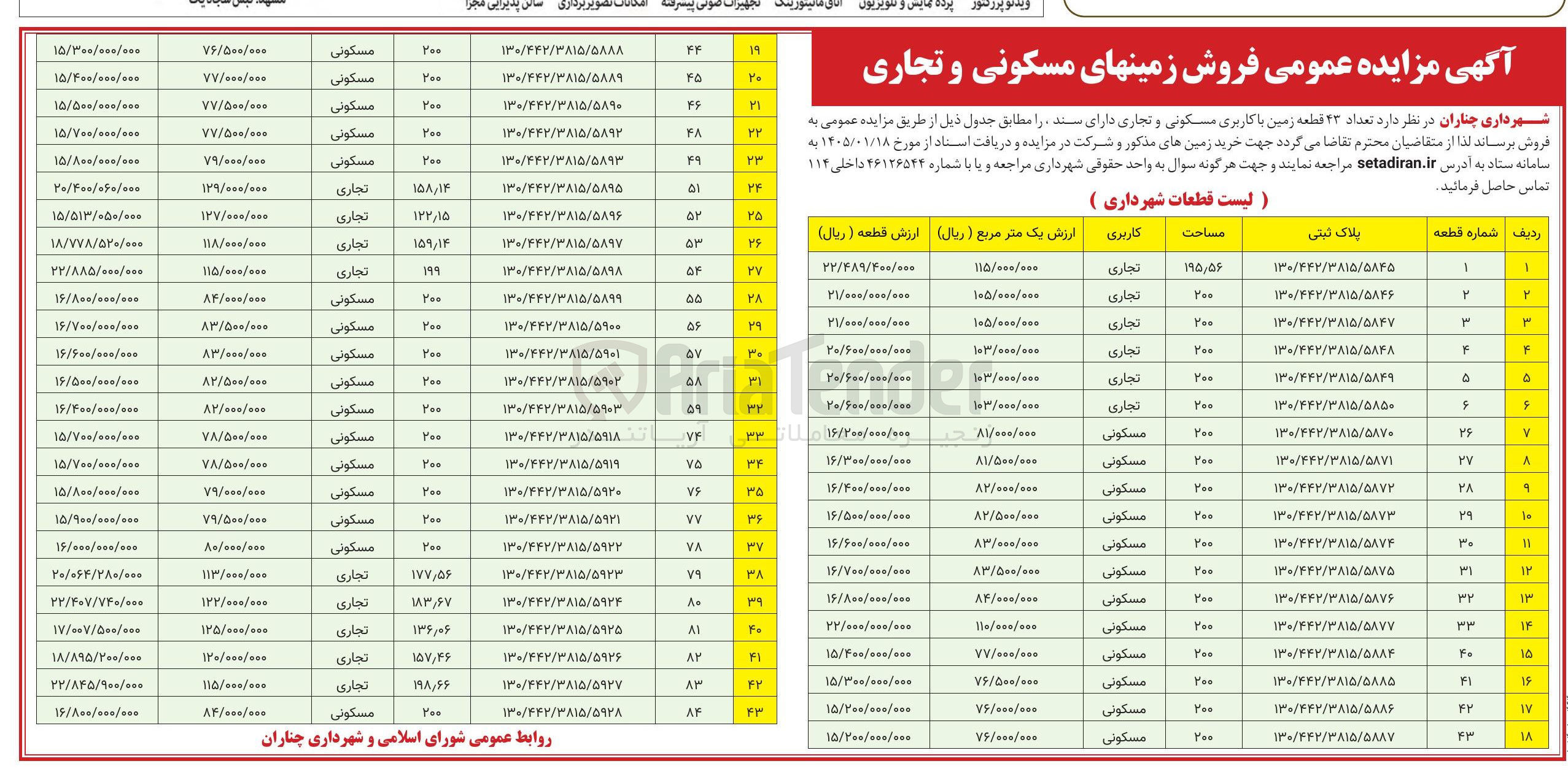 تصویر کوچک آگهی فروش 43 قطعه زمین با کاربری مسکونی و تجاری دارای سند 