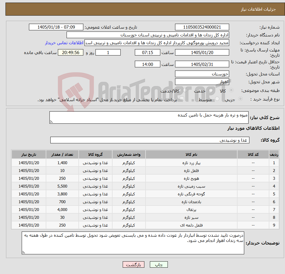 تصویر کوچک آگهی نیاز کالا-میوه و تره بار هزینه حمل با تامین کننده