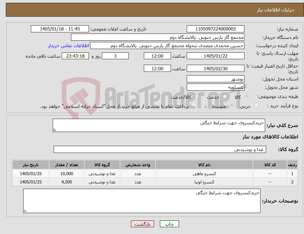 تصویر کوچک آگهی نیاز کالا-خریدکنسروی جهت شرایط جنگی