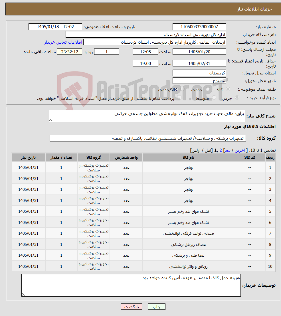 تصویر کوچک آگهی نیاز کالا-برآورد مالی جهت خرید تجهیزات کمک توانبخشی معلولین جسمی حرکتی