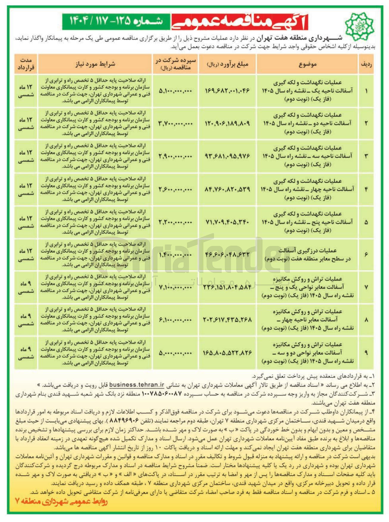 تصویر کوچک آگهی عملیات تراش و روکش مکانیزه آسفالت معابر ناحیه چهار