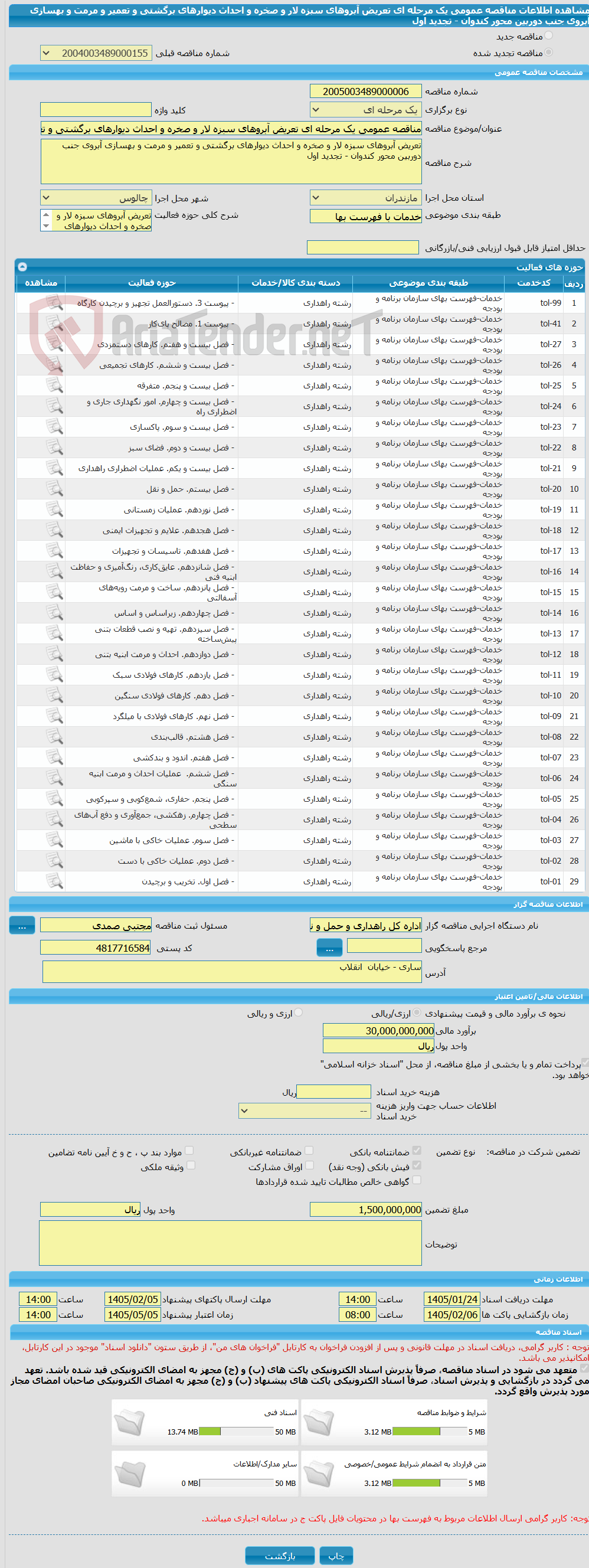 تصویر کوچک آگهی مناقصه عمومی یک مرحله ای تعریض آبروهای سبزه لار و صخره و احداث دیوارهای برگشتی و تعمیر و مرمت و بهسازی آبروی جنب دوربین محور کندوان - تجدید اول 