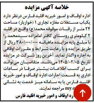 تصویر کوچک آگهی اجاره یکباب مستغلات مغازه تجاری ۱ خواربار