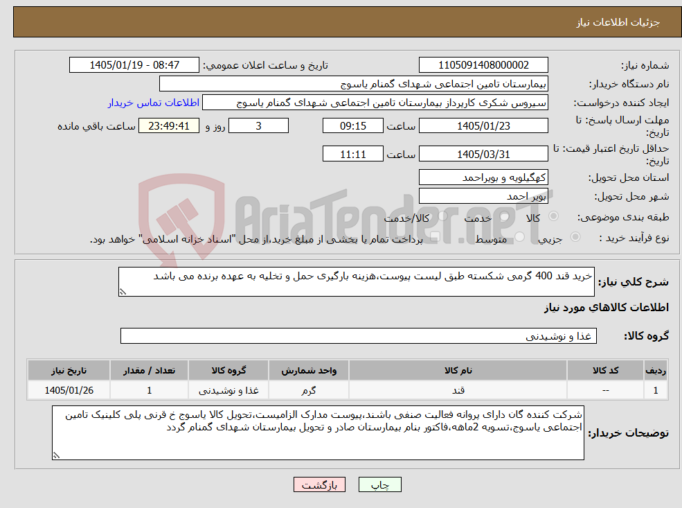 تصویر کوچک آگهی نیاز کالا-خرید قند 400 گرمی شکسته طبق لیست پیوست،هزینه بارگیری حمل و تخلیه به عهده برنده می باشد