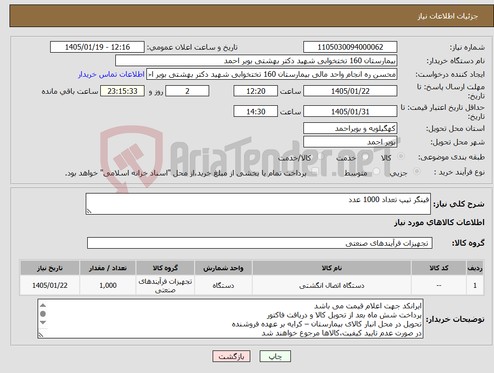 تصویر کوچک آگهی نیاز کالا-فینگر تیپ تعداد 1000 عدد