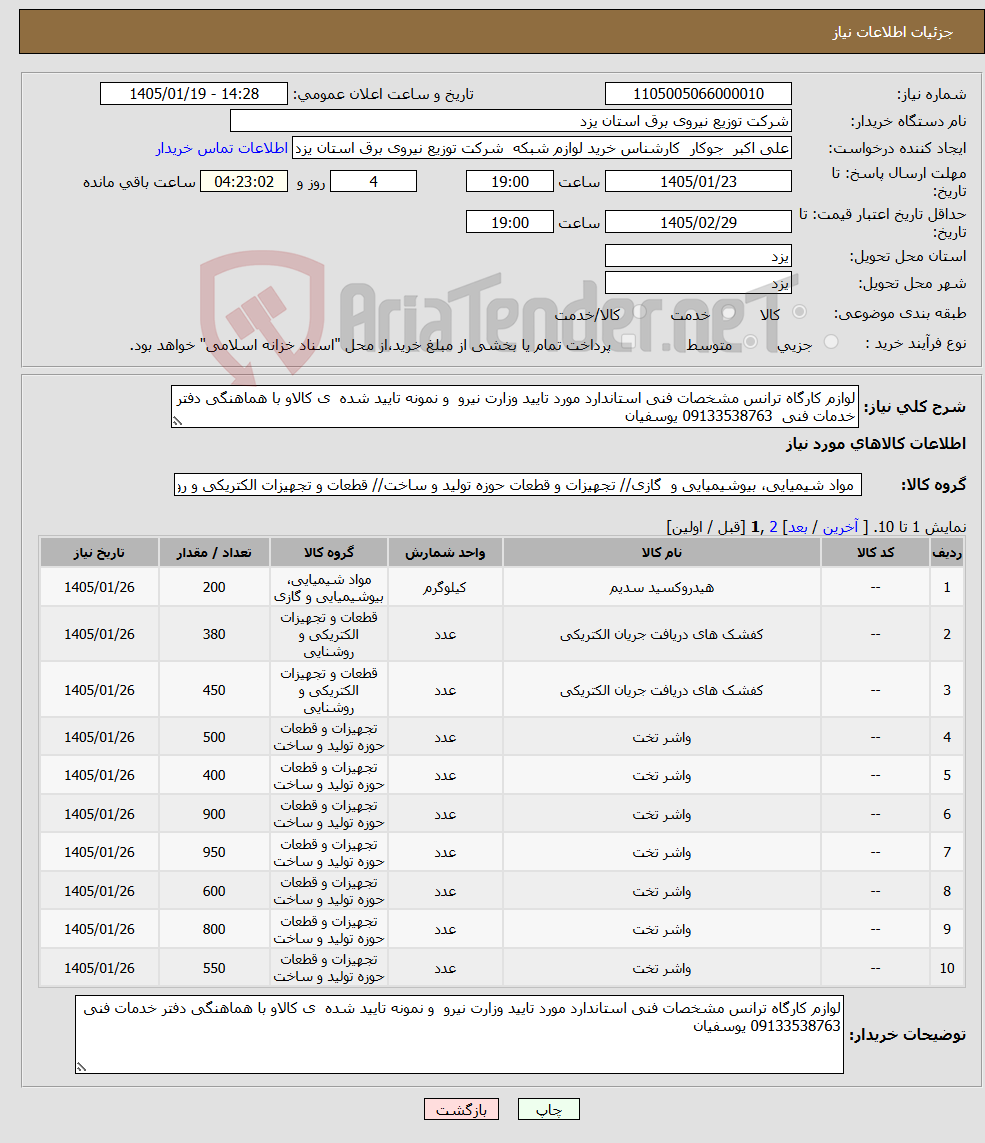تصویر کوچک آگهی نیاز کالا-لوازم کارگاه ترانس مشخصات فنی استاندارد مورد تایید وزارت نیرو و نمونه تایید شده ی کالاو با هماهنگی دفتر خدمات فنی 09133538763 یوسفیان