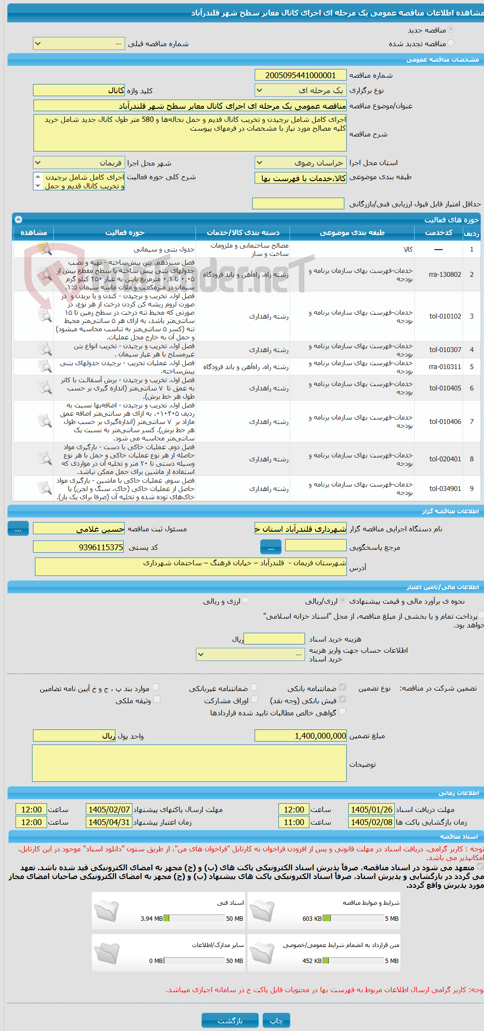 تصویر کوچک آگهی مناقصه عمومی یک مرحله ای اجرای کانال معابر سطح شهر قلندرآباد