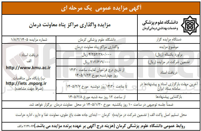 تصویر کوچک آگهی واگذاری مراکز پناه معاونت درمان