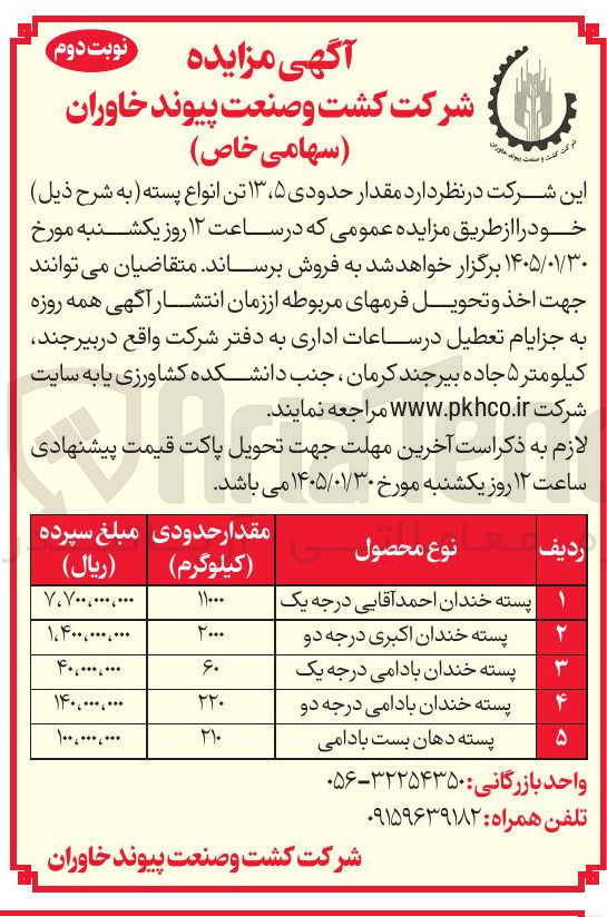 تصویر کوچک آگهی فروش حدودی مقدار حدودی ۵، ۱۳ تن انواع پسته 