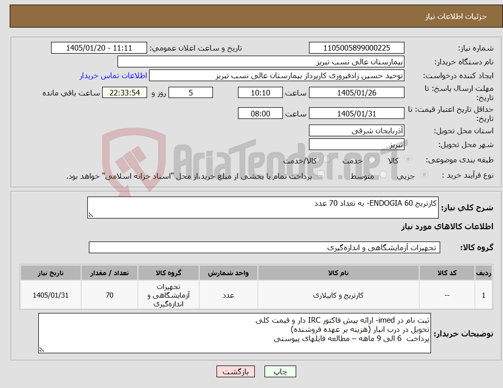 تصویر کوچک آگهی نیاز کالا-کارتریج ENDOGIA 60- به تعداد 70 عدد
