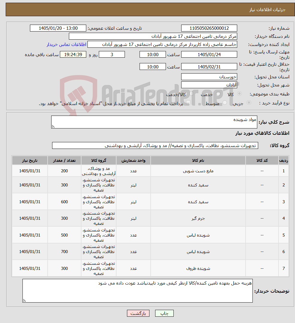 تصویر کوچک آگهی نیاز کالا-مواد شوینده