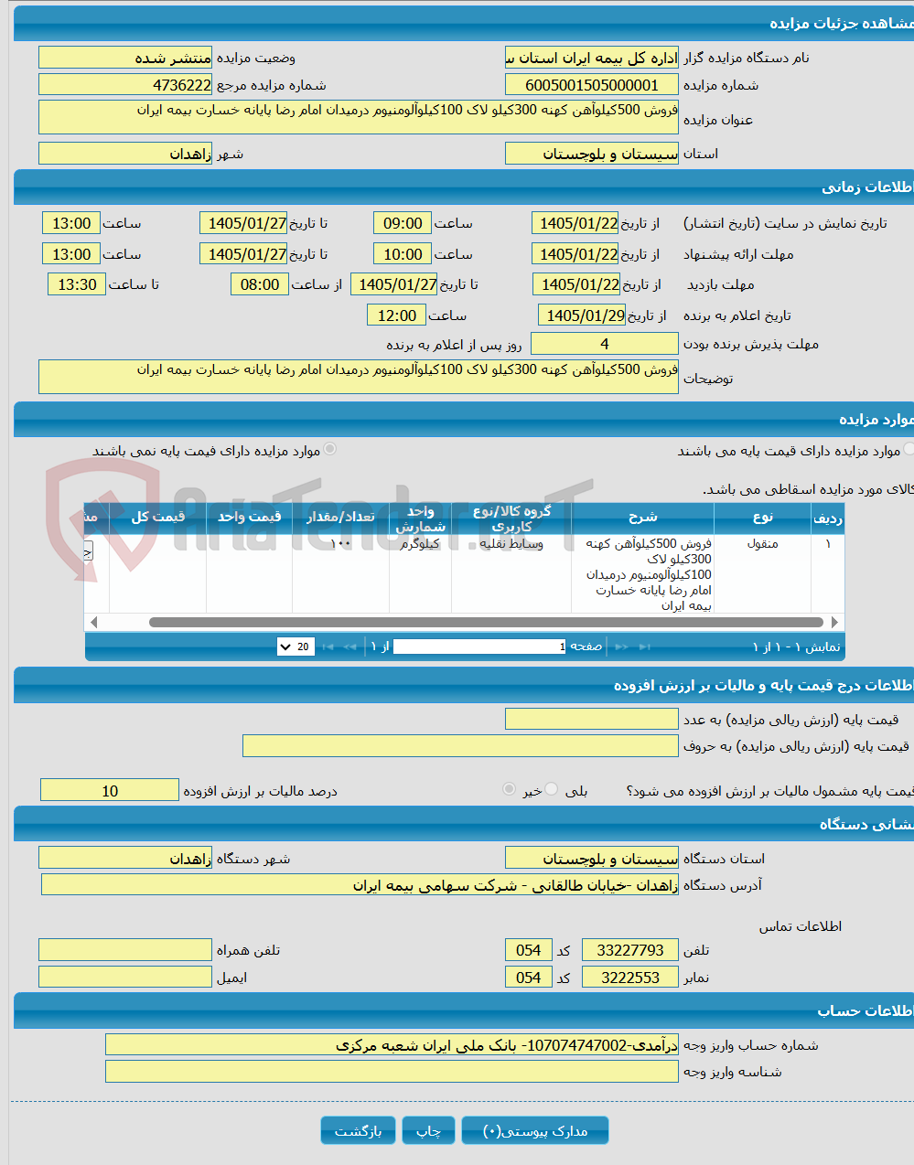 تصویر کوچک آگهی فروش 500کیلوآهن کهنه 300کیلو لاک 100کیلوآلومنیوم درمیدان امام رضا پایانه خسارت بیمه ایران