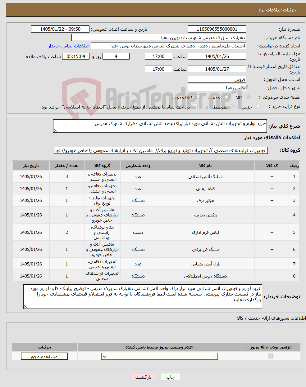 تصویر کوچک آگهی نیاز کالا-خرید لوازم و تجهیزات آتش نشانی مورد نیاز برای واحد آتش نشانی دهیاری شهرک مدرس
