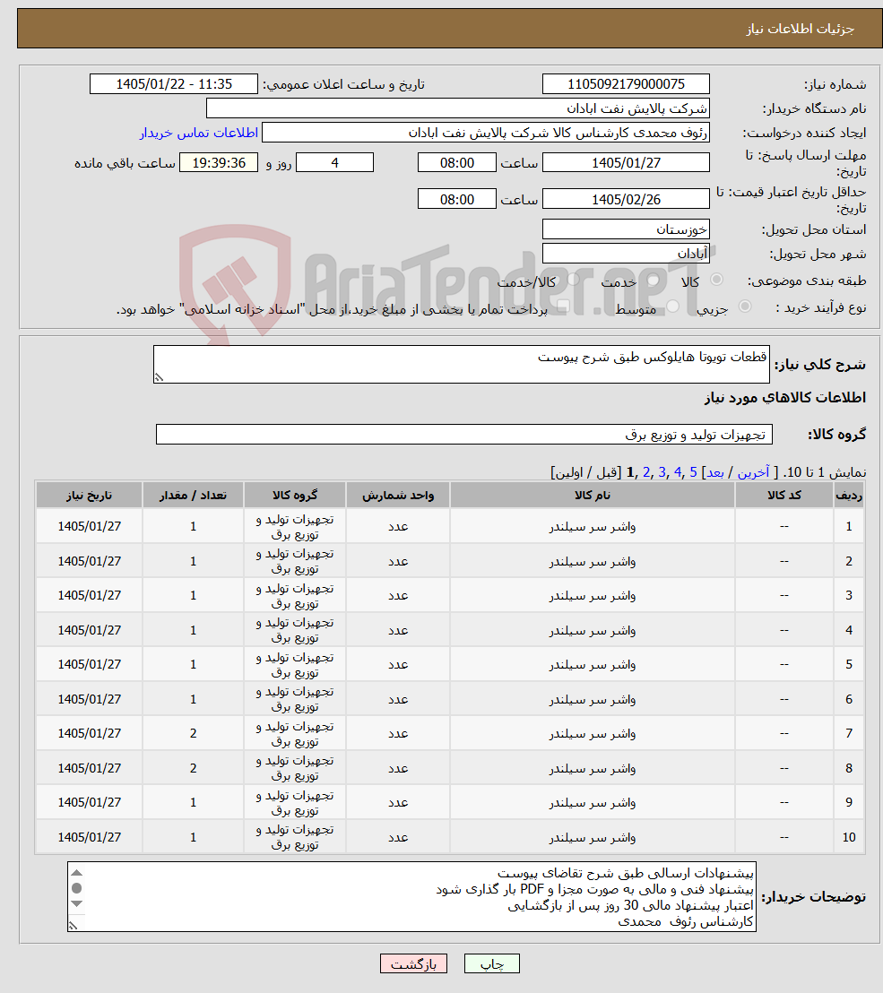 تصویر کوچک آگهی نیاز کالا-قطعات تویوتا هایلوکس طبق شرح پیوست