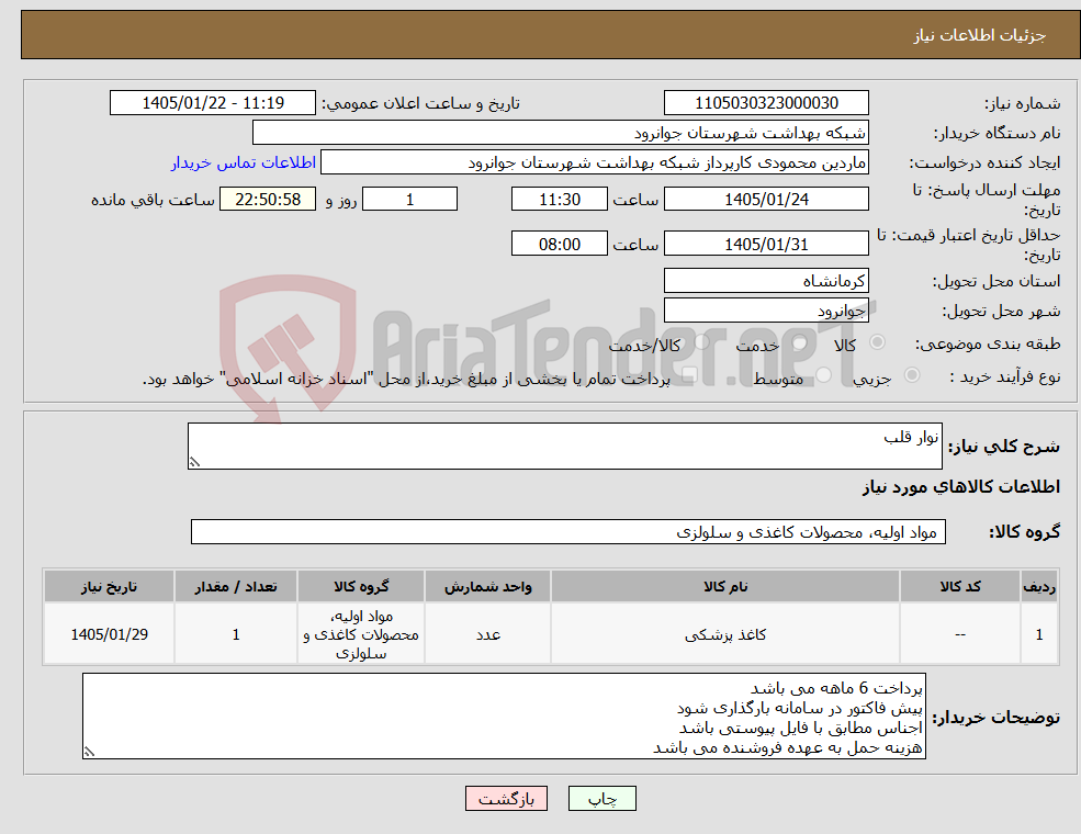 تصویر کوچک آگهی نیاز کالا-نوار قلب 