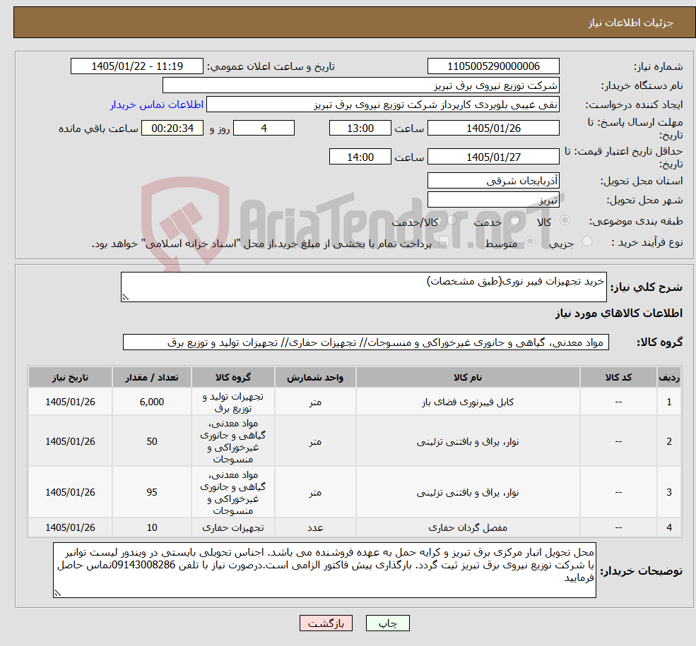 تصویر کوچک آگهی نیاز کالا-خرید تجهیزات فیبر نوری(طبق مشخصات)