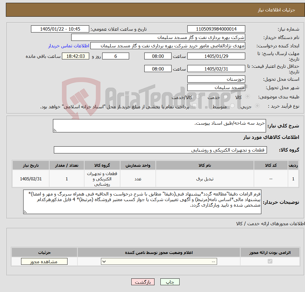 تصویر کوچک آگهی نیاز کالا-خرید سه شاخه/طبق اسناد پیوست.