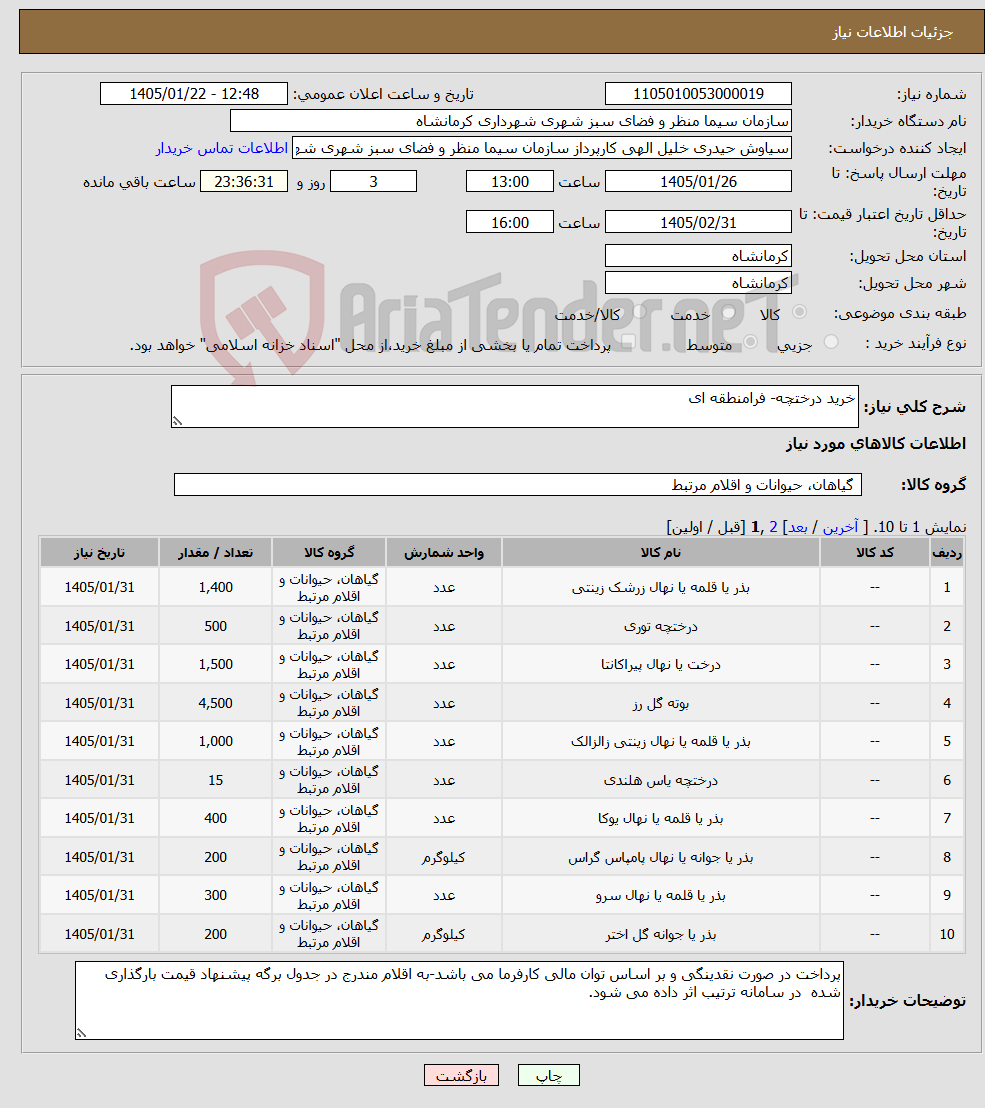 تصویر کوچک آگهی نیاز کالا-خرید درختچه- فرامنطقه ای