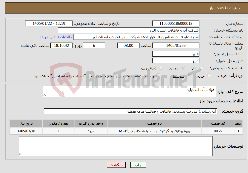 تصویر کوچک آگهی نیاز خدمات-حوادث آب اشتهارد