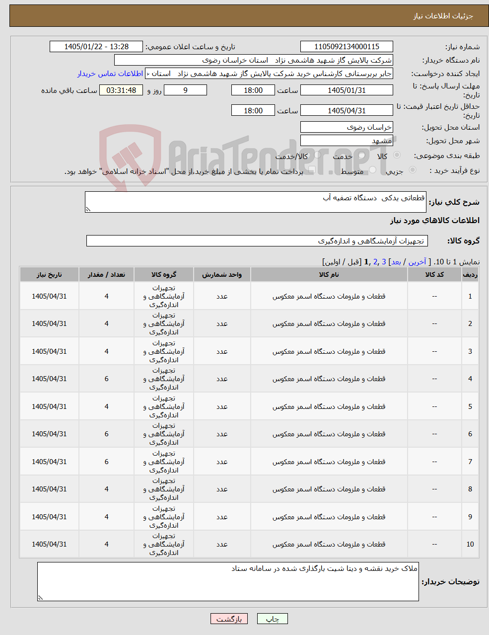 تصویر کوچک آگهی نیاز کالا-قطعاتی یدکی دستگاه تصفیه آب