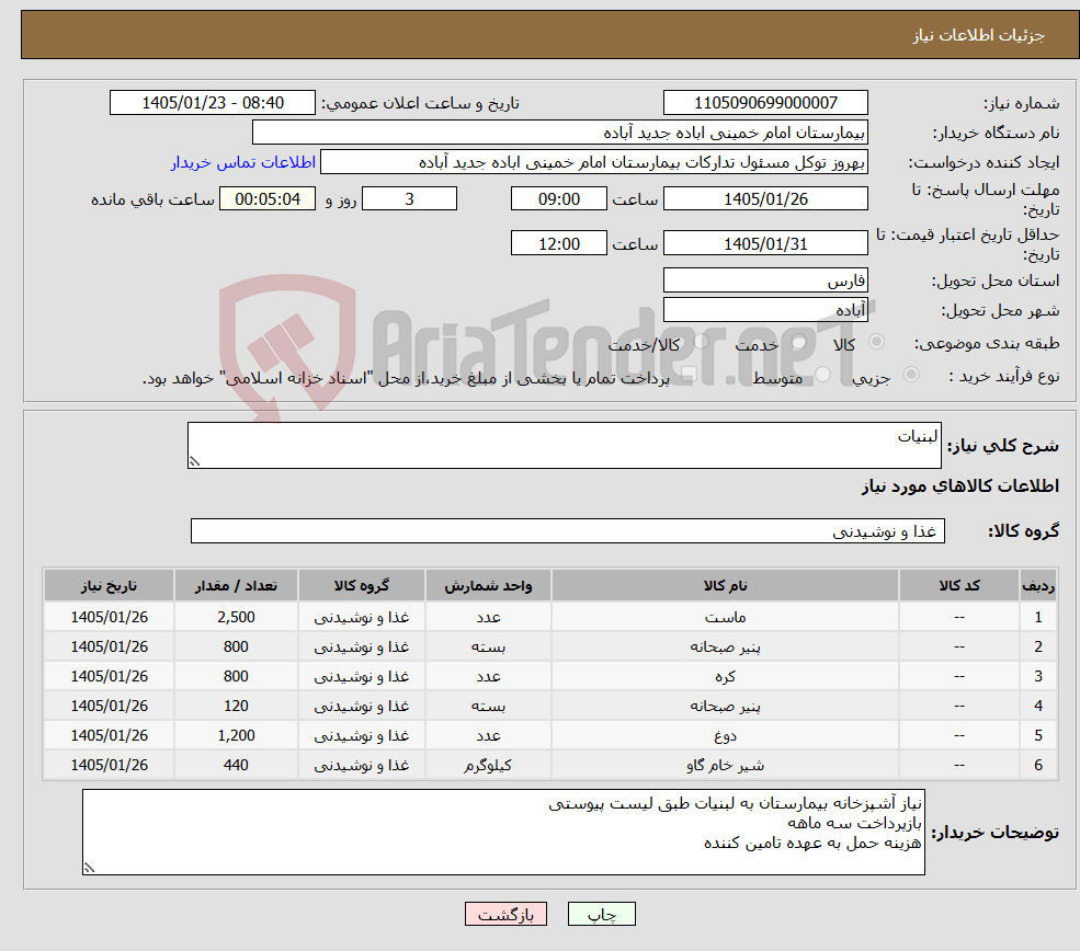 تصویر کوچک آگهی نیاز کالا-لبنیات