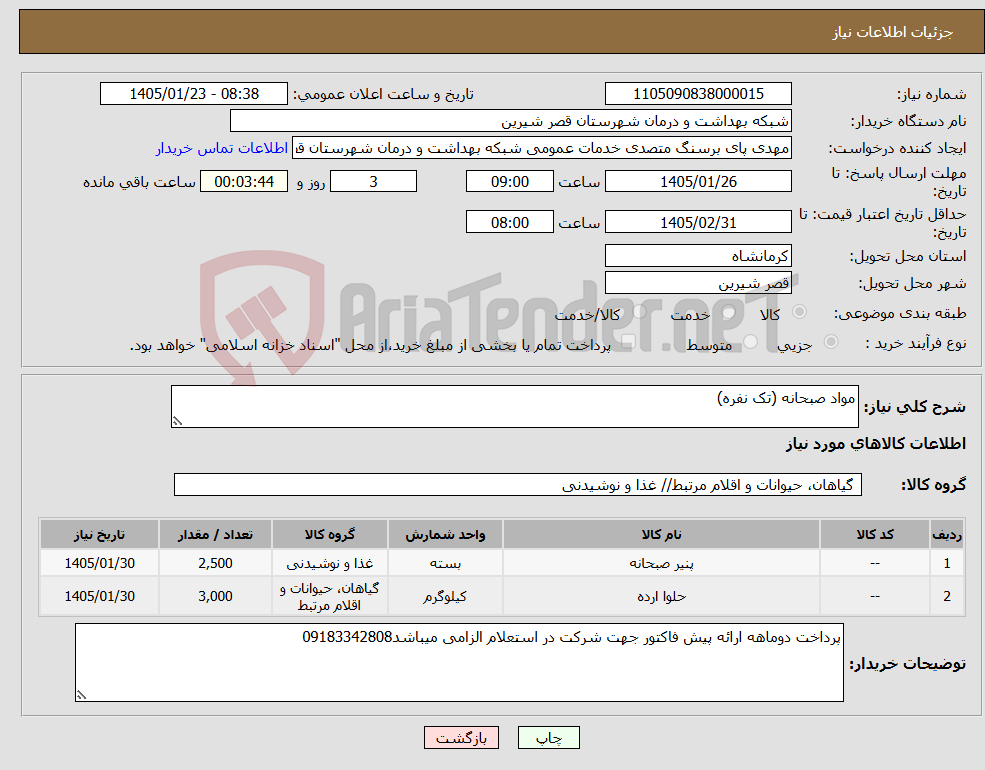 تصویر کوچک آگهی نیاز کالا-مواد صبحانه (تک نفره)