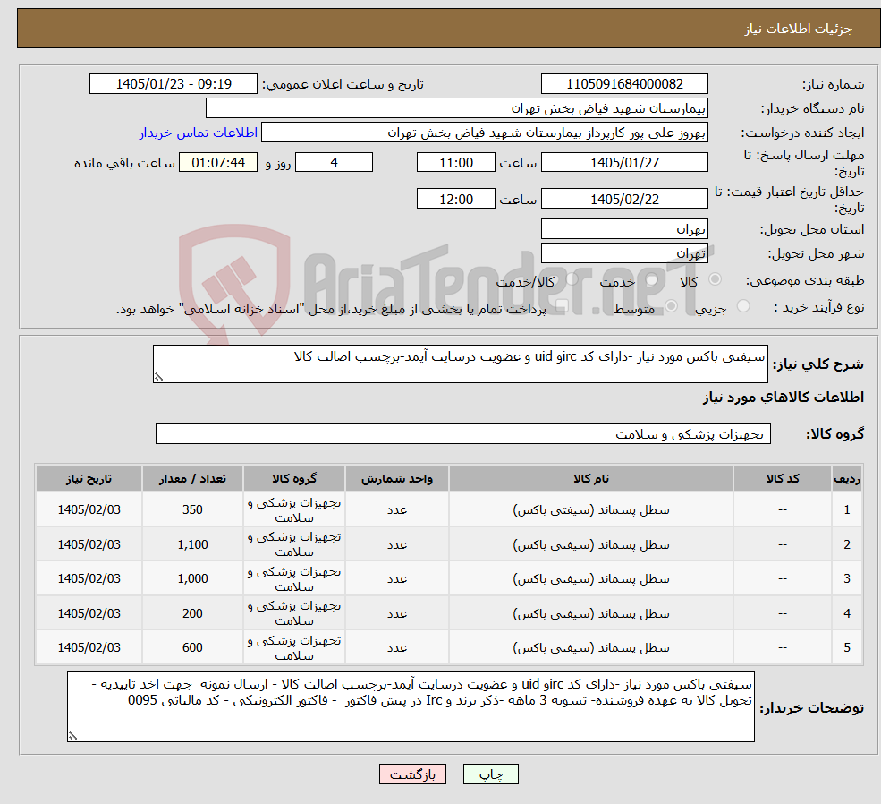 تصویر کوچک آگهی نیاز کالا-سیفتی باکس مورد نیاز -دارای کد ircو uid و عضویت درسایت آیمد-برچسب اصالت کالا