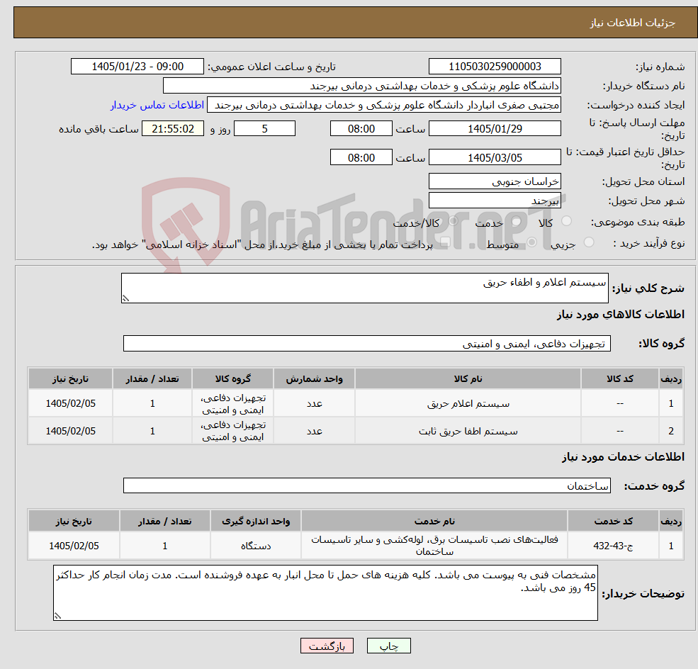 تصویر کوچک آگهی نیاز خدمت/کالا-سیستم اعلام و اطفاء حریق
