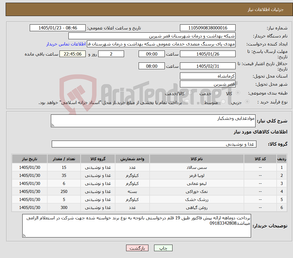 تصویر کوچک آگهی نیاز کالا-موادغذایی وخشکبار