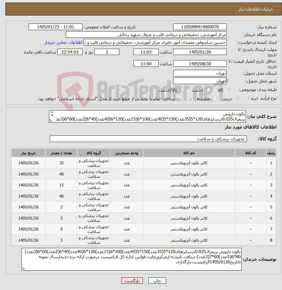 تصویر کوچک آگهی نیاز کالا-بالون دارویی پریفرال0.035درسایزهای120*5(35عدد)150*5(40عدد)100*6(15عدد)120*6(40عدد)40*6(2عدد)60*6(3عدد) 80*6(5عدد)60*7(3عدد)-دریافت تاییدیه ازمرکز